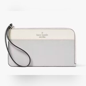 🆕 KATE SPADE Lucy Medium L-Zip Wristlet Platinum Gray